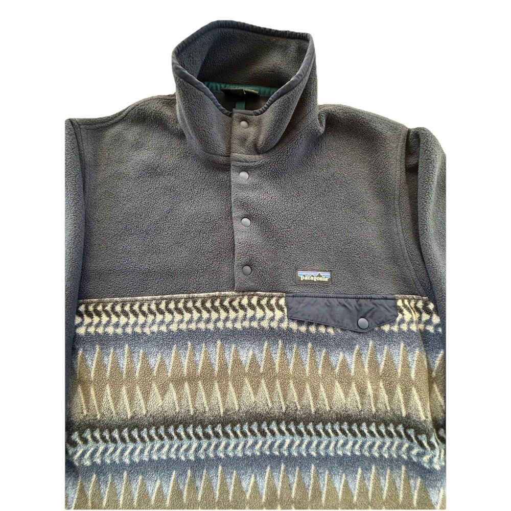 Patagonia Synchilla Snap T Fleece Men Sz S Bold Blue Grey Aztec Tribal Print EUC - Picture 3 of 12